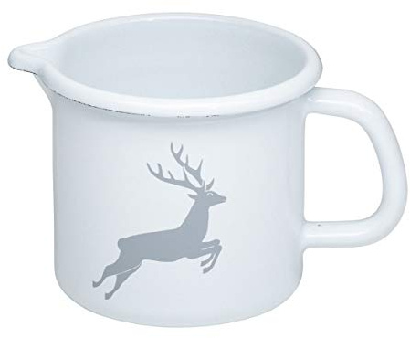 Riess, 0039-067, Schnabeltopf 10 0,75 L, COUNTRY - HIRSCH GRAU, Durchmessser 10 cm, Höhe 10,0 cm, Inhalt 0,75 Liter, Emaille, weiß mit grauem Hirsch, 0,322kg, 16,3 x 11,3 x 10cm, Induktion