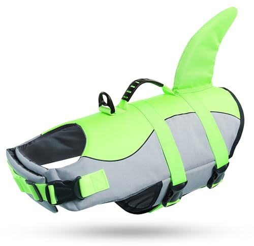 Queenmore Giubbotto di salvataggio per cani Ripstop Shark Gilet di sicurezza regolabile con elevata galleggiabilità e maniglia di salvataggio resistente, per cani di taglia piccola, media e grande