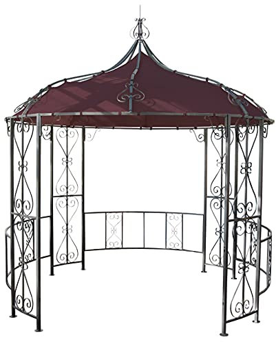 Pergola Almeria, Rundpavillon Garten Pavillon, stabiles Stahl-Gestell Ø 3m - rot-braun