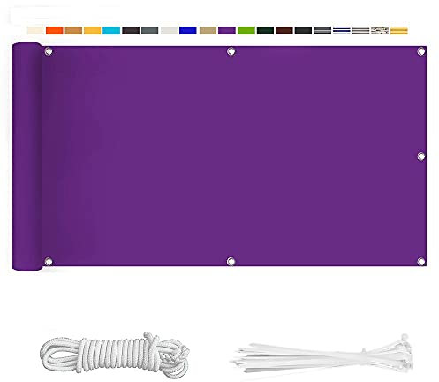 HERILIOS Balkon Sichtschutz, Balkonabdeckung 220 g/m² Innen Balkonverkleidung UV-Schutz (210Größen&21Farben) Ohne Bohren mit Ösen Kabelbinder und Kordel für Balkongeländer Terrasse,90X500CM Lila