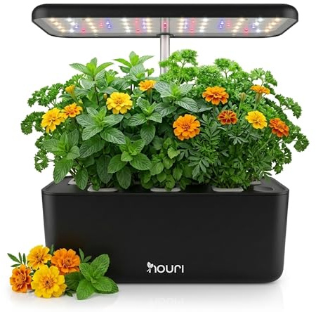 Nouri 7 Pod + Heirloom Basil | Smart Garden for Home Cooks | Hydroponics Growing System | LED Grow Lights | Indoor Herb Garden Kit for Plant Lovers, Gardeners, Black