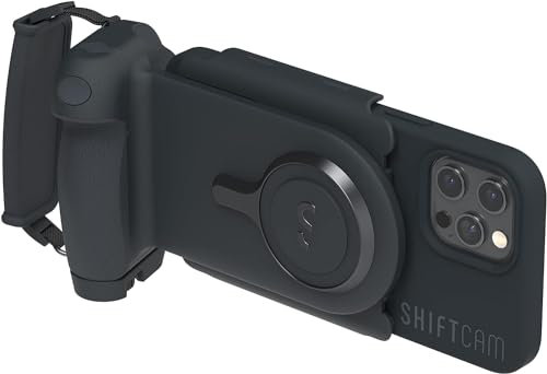 ShiftCam ProGrip Starter Kit - DSLR style mobile battery grip Wireless Shutter Button Built in Powerbank Qi Charging Freestanding Dock Tripod Mount Works with Android and iPhone, Black