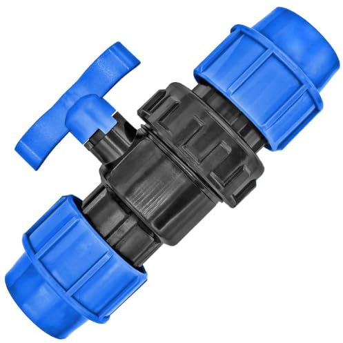 MegaHaustechnik Kugelhahn, 25 x 25mm, PP-Fitting Klemmverbinder Anschlüsse | Trinkwasser geeignet, Druck 16 Bar, für PE-Rohr-Außendurchmesser 25mm, Absperr-Ventil