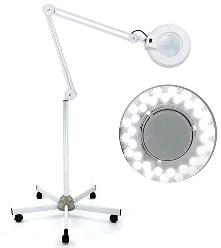 SanBouSi LED Lupenleuchte Kosmetik mit Standfuß, Standlupe Leselupen Lupenlampe 5X Vergrößerung Lupe mit Licht, Höhenverstellung 24W