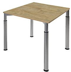 boho office® Konferenztisch, Schreibtisch, Tisch, Silber, in der Höhe einstellbar inkl. Tischplatte in 120 x 80 cm in Wildeiche Premium-Dekor