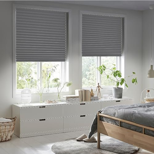 Plissee Klemmfix Rollo Für Fenster & Türen Pleated Shade Faltrollo Verdunkelung Sonnenschutz Balkon Sichtschutz Jalousie Sonnenschutz Thermo 90 cm Breite 100 cm Höhe Hellgrau 4 Stück