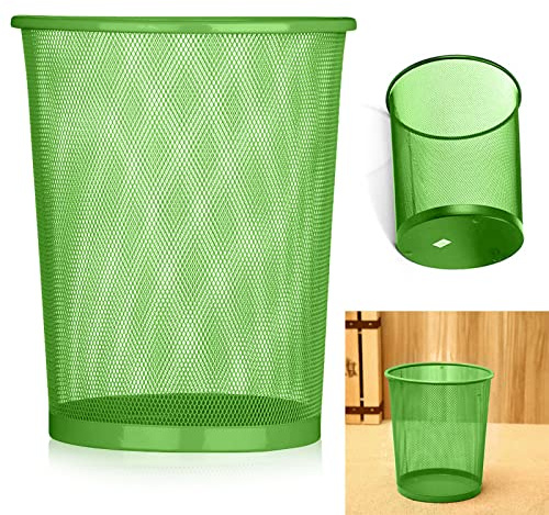 ARA CHOICE Colourful Metal Mesh Waste Bin Rubbish Paper Net Basket Home Office Durable and easy to use Recycling Bin for Bedrooms Multi Colour. (Green)
