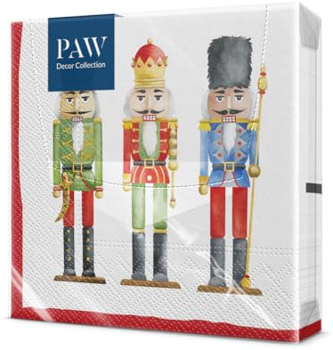 PAW - Servilletas de Papel 3 Capas (33 x 33 cm) | 20 Unidades | Servilletas de Navidad con motivos invernales y navideños | Ideales para la mesa festiva | Color: Nutcracker's Soldiers