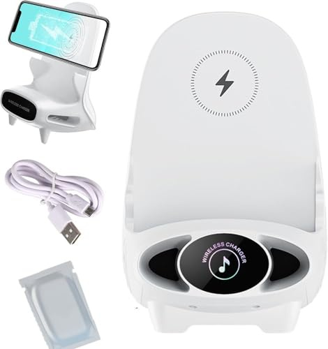 XUEQI Mini-Stuhl, kabelloses Schnellladegerät, multifunktionaler Telefonhalter, tragbare, verbesserte vertikale kabellose Desktop-Universalhalterung mit Musikfunktion (White)…