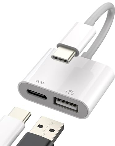 Adaptador USB C a USB A Toma Cable Tipo-C Cargador (2 en 1) Apple iPhone 15 Pro Max Plus iPad Air Cable Conector Tablet OTG Macbook Compatible para Samsung Galaxy Huawei Xiaomi Redmi