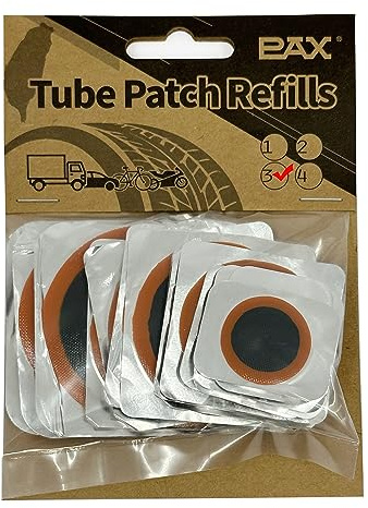 PAX 15 Pcs Inner Tube Patch Refills. Contains 3Pcs X 25mmØ/ 32mmØ/ 42mmØ/ 50mmØ/ 60mmØ. Puncture Flat Tire Repair Patch Kit for Bicycle, Motorcycle, Scooter, River Floating, Inflatable Rubber