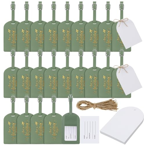 Amylove Bulk Wedding Favors Luggage Tags Gifts, and So The Adventure Begins Luggage Tags for Guests Bridal Gifts, 24 Pack (Olive Green)