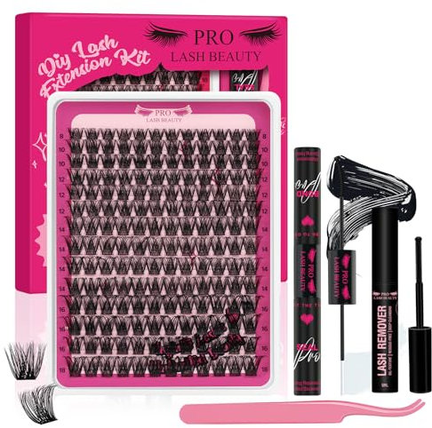 Into You-01 Kit PRO LASHBEAUTY DIY Wimpernverlängerung individuelle Wimpern mit 168 Pcs Cluster Bindung und Siegel, Wimpern Kleber Entferner, Applikator