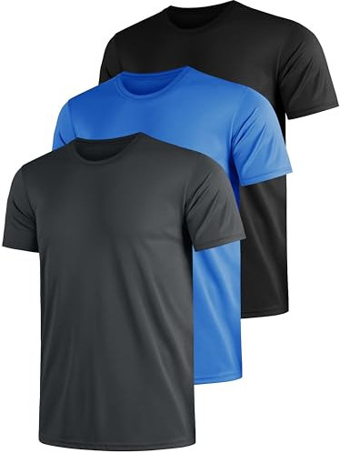 Funktionströja för män, sport, t-shirt, kortärmad, 3-pack, andas, män, t-shirt, sportkläder, träning, snabbtorkande, sportskjorta, funktion, träning, löpartröja, S, – 4XL, Himmelsblå/kolgrå/svart, 3XL