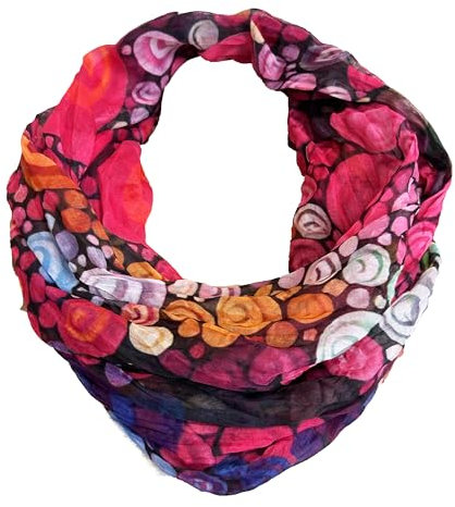 J26 Streifen Seide Glitzer Gold Fäden Sommer Frühling Loop Verlauf Regenbogen Rainbow Silk Uni Rundschal Schlauchschal Stola Schal leicht (C Pink)