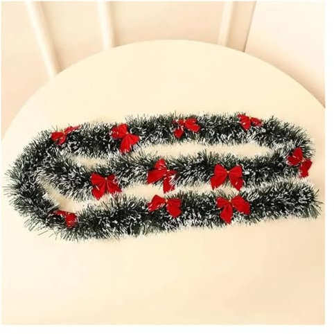Weihnachtsgirlande, Weihnachtsgirlande, künstliche Weihnachtsgirlande, metallisch, gedreht, hängende Girlande, Kamin, Kamin, Kranz, Dekoration, 2 m (Farbe: Rot)