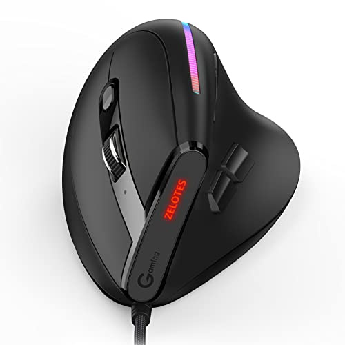 YIWENG Souris de Jeu RVB,T-50 Souris Verticale Souris Filaire 9 Touches RGB Souris Optique 6 Vitesses DPI Design Ergonomique Noir