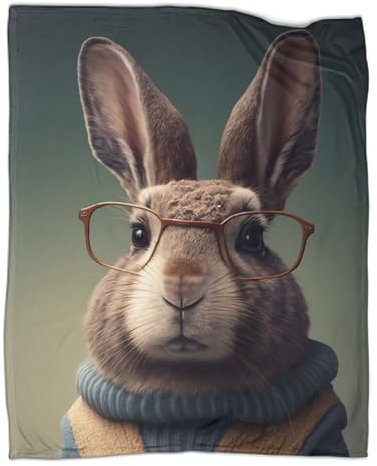 Flanelldecke, 3D-gedruckt, Hase in Kleidung, Fleece-Überwurf, Decke, flauschig, weich, warm, Plüschdecken, Sofa, Bett, Couch, Decke, 100 x 130 cm
