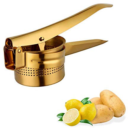 Meisha Potato Ricer – Stainless Steel Manual Masher for Potatoes, Fruits, Vegetables, Yams, Squash, Baby Food and More - Gold/851 (Color : Gold)
