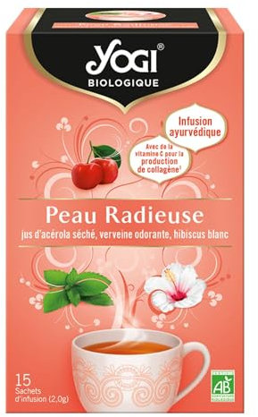 Yogi Biologique Peau Radieuse, Infusion 100% Bio, 15 Sachets thermosoudés et sans agrafe, 21.6 g, 312216