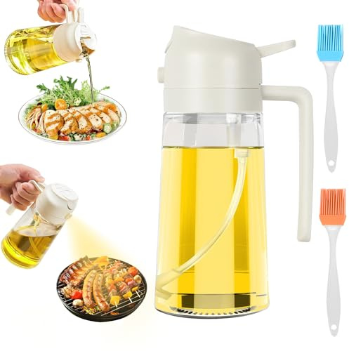 öl Sprühflasche 470ml 2-in-1-Multifunktions-Ölflasche, Glass ölsprüher für Speiseöl, öl Sprühflasche zum Kochen, oil Sispenser Spray für Luftfritteuse, Salat, Backen, Grillen, Heißluftfritteuse