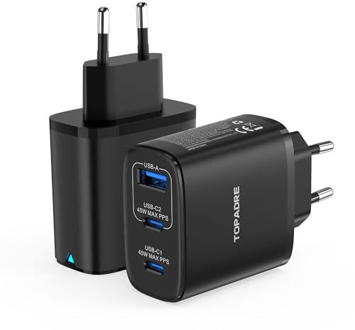 45W Chargeur USB C 2-Pack, 3 Port Chargeur Rapide pour Samsung Galaxy S24/S23/S22/S21 Ultra/S20/S20+/Note 20/10/9/8, Multi USB C Chargeur Rapide pour iPhone 16 15 14 13 Pro Max, Noir