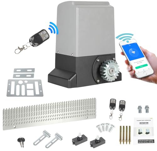Cecaylie 370W Motorisation Portail Coulissant max 800KG, Bluetooth WIFI Moteur Électrique de Portail Automatique avec 2 Télécommandes with 4M crémaillères for Garden, Garage Door
