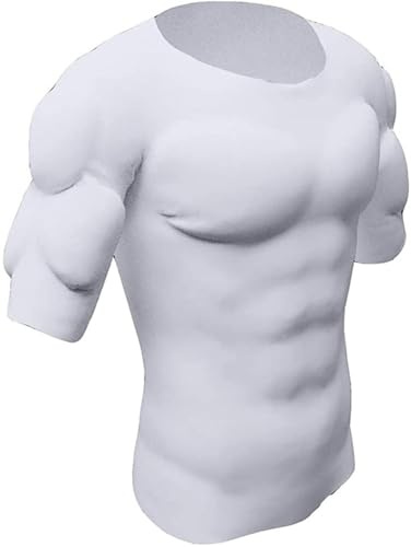 XUANFXPJ Mens Abdomen Muscle T-Shirt Fake Chest Tops Shoulder Padded Breathable Invisible Abdominal Muscles Undershirt(XL) White