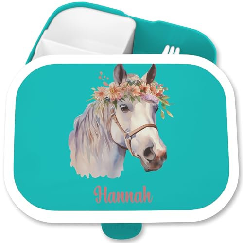 Kinder Campus Mepal - Pferd - Süße Pferde Brotdose für Mädchen | Auslaufsicher Ideal für Schule und Kindergarten | Mädchen Lunchbox mit Trennfach - 750 ml - Türkis - zur einschulung