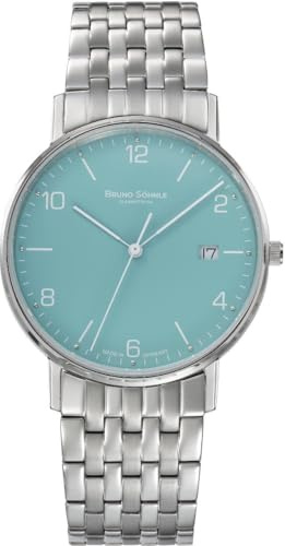Bruno Söhnle Herrenuhr Original NEU Rondo Herrenuhr Silber Petrol Quarz Saphirglas 38mm- 17-13105-422