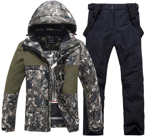 HOUZONIY Herren Skianzug Set Herren Schneeanzug Warmer Winddichter 2-Teiliger Schneeanzug(359+Schwarz XL)