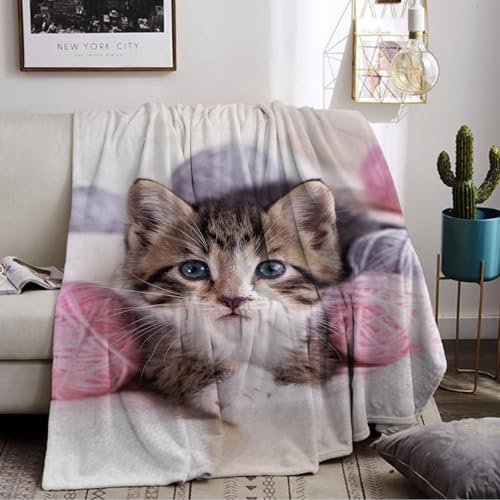 LLTTEER Katzemotiv Kuscheldecke für Kinder, Katzen Flanell Decke,Kinderdecke Katzemotiv Flauschige Plüsch Decke,Wohndecke Fleecedecke TV Decken für Bett Sofa (Cat 02, 150 x 200 cm)