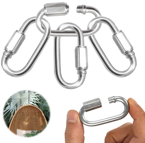 6Pcs M6 Screw Quick Link 304 Stainless Steel Shackles Quick D Ring Chain Connector Chain Clasp Thread Carabiner Heavy Duty Clips Chain Connector for Towing Climbing Outdoor Camping Travel