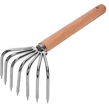 FLCPJGV Râteau à Main de Jardin, Motoculteur Portatif, Petite Griffe, Polyvalent, Ameublissement Du Sol, Creusement, Cultivateur En Acier, Râteau à Feuilles, Manche Long 7 Dents