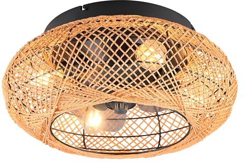 Reality Leuchten Deckenventilator mit Beleuchtung Lillesand R67302126, Metall Schwarz matt, Schirm Papier Braun, 3 Geschwindigkeiten, Sommer- Winterbetrieb, Fernbedienung, Timer |
