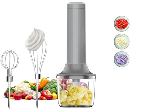 3-in-1 Electric Whisk, Hand Mixer, Small Cordless Hand Blender, Mini Onion Chopper 300ML, Rechargeable Hand Whisk Electric, Food Processor for Baby, Baby Food Maker, Portable 4 Speed Hand Mixer