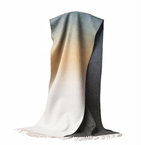 GIBZ Damen Winterschal Warm Farbverlauf Kontrast Quastenschals Lang Groß Winterschal Gelb 30x180cm