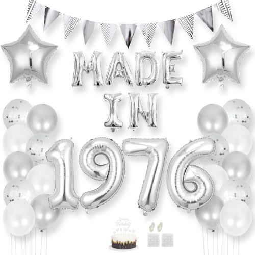 Daimay Happy 49 Birthday Balloon Banner Decorations Silver MADE IN 1976 Aluminum Foil Letters Balloons Latex Confetti Balloons Triangle Flag Party Supplies Cake Topper for Men Women Photo Props