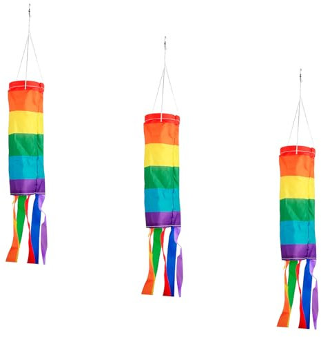 Bojueshaw 3pcs Colorful Windsock,Rainbow Column Windsock Flag,Bright Colors Hanging Decoration,LGBT+ Parade Garden Decorative for Backyard Garden Patio