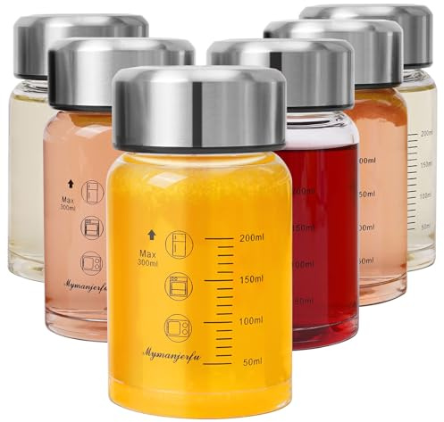 Botellas de jugo de vidrio de 10 onzas, botellas de agua de vidrio de boca ancha con tapas, para jugos, batidos, leche, proteínas, sin BPA, reutilizables, tapas de acero inoxidable, a prueba de fugas