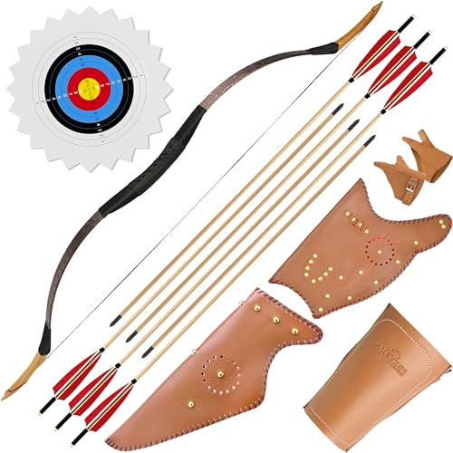 Handgefertigter Asiatischer Mongolischer Traditionelles Bogen - Recurvebogen Langbogen, Sportbogen Bogenschießen, Reiterbogen, Jagdbogen, Berittener Bogen für Erwachsene Teenager Linke rechte Hand