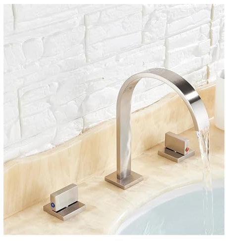 Rubinetto for lavabo caldo e freddo a 3 fori con doppia maniglia for lavabo quadrato da appoggio(Nickel)
