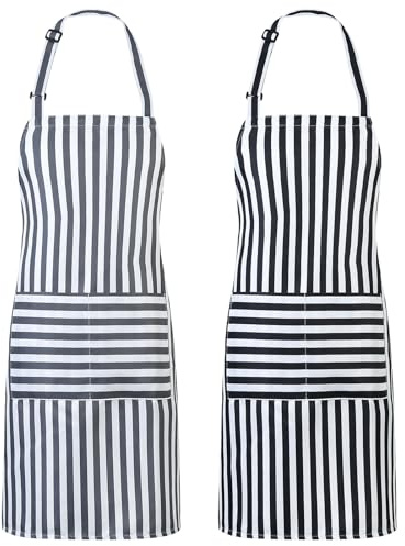 Livdouyu 2 Stück Schürze Damen Kochschürze Herren Verstellbare Küchenschürze mit Taschen Wasserdicht Kittelschürze Schwarz Schürze zum Kochen,Malen,Backen,Hausarbeiten
