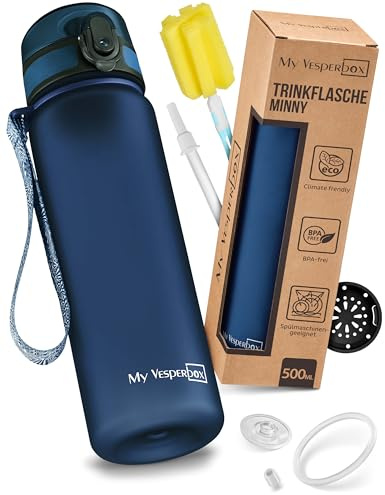 My Vesperbox® Trinkflasche Kinder [500ML] - Wasserflasche Kohlensäure Geeignet & Auslaufsicher - Water Bottle Kids - für Schule & Sport - Kinderflasche für Mädchen & Jungen - inkl. Ersatzdichtung