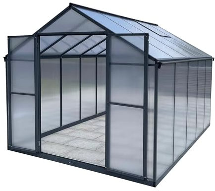 Aluminum Lean To Greenhouse Compact Tomato Garden Shed,7.33 m² Aluminum Greenhouse with Foundation 238 x 301 cm Versatile Double Door for Early Seedling Tomato Cultivation and Plant House
