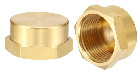 QUARKZMAN 2Pezzi Tappo di Compressione in Ottone per Valvola Tonalità Oro | 1 NPT Filettatura Esagonale, Raccordo per Tubi a Flangia, Tappo di Tenuta, Rigo del Gas, di Arresto