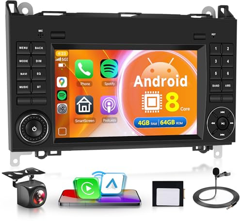 8 Core 4G+64G Android Radio Coche para Mercedes Benz A/B Class W169 W245 B200 W639 Vito Viano W906 Sprinter 7 Pulgadas Radio Coche Carplay Android Auto GPS Navi WiFi Bluetooth FM/RDS/EQ Cámara Trasera