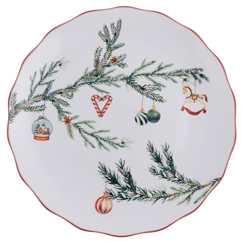 Lot de 6 assiettes plates en porcelaine 27 cm, décoration de Noël, brin