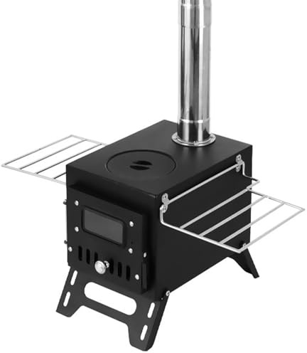 Karlak Firewood Burner Wood-burning Stove, Stainless Steel Foldable Heater with Tent Fire Window, Campfire Cooking, Ideal for Picnics (Black)