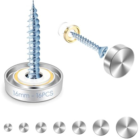 mawmuaw 16 mm Mirror Screws 16 Pcs Decorative Screws Stainless Steel Mirror Nails with Caps Screw Brass and Rubber Washer for Glass Mirrors Bathroom Panels Tables Wardrobes Furniture Advertising Sign